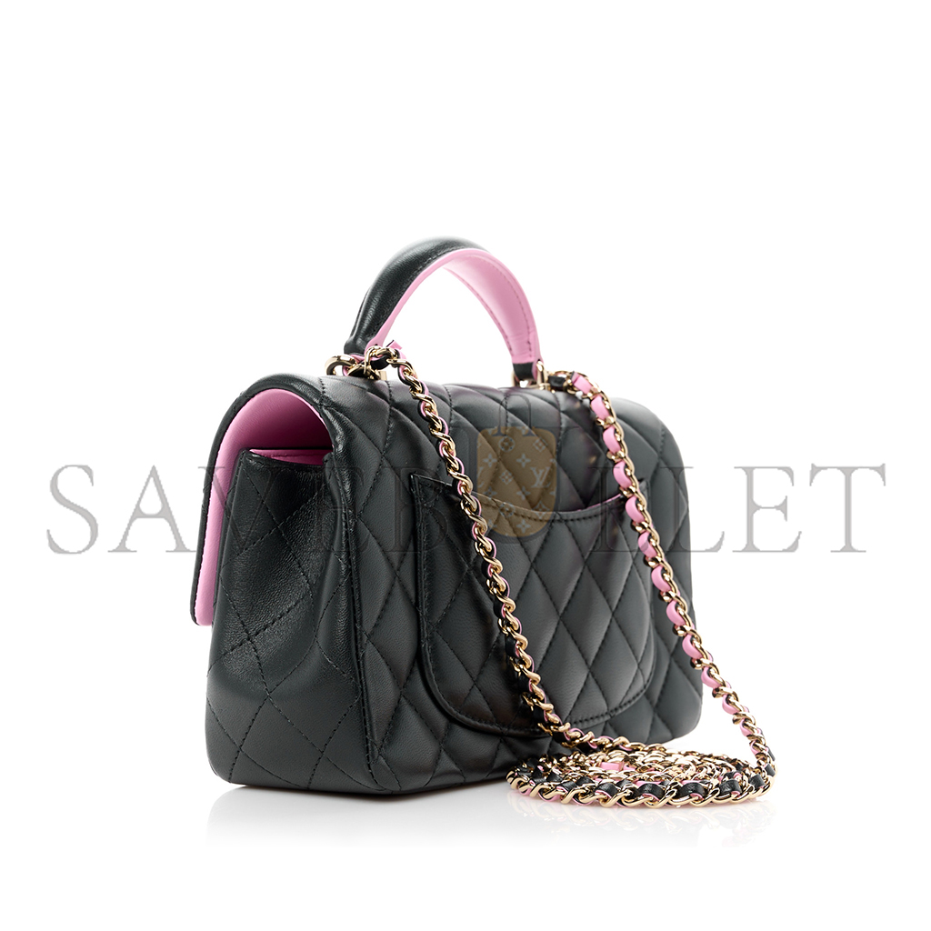 Ch*el master classic single flap top handle bag quilted lambskin mini (17.2*10*3.3cm)